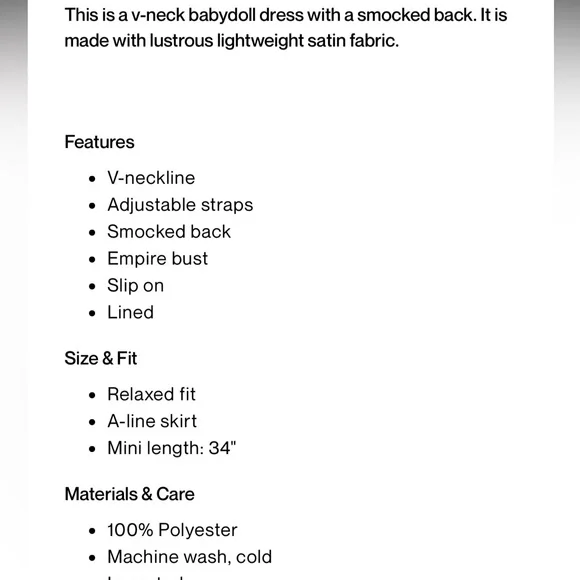 Dynamite Satin Babydoll Mini Dress | Cream / Champagne | Size XL NWT - Picture 6 of 6